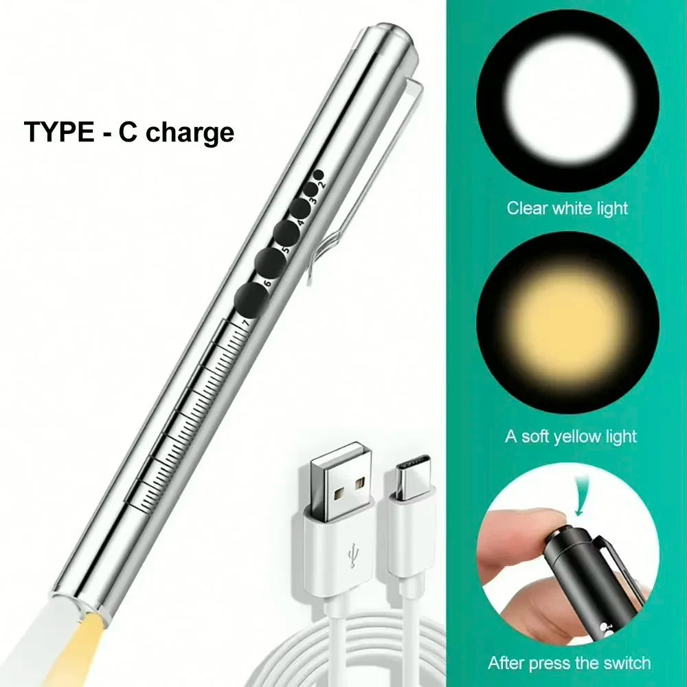 USB Rechargeable Medical Handy Pen Light Mini Nursing Flashlight LED Torch Lamp With Stainless Steel Clip Pocket Led Flashlight