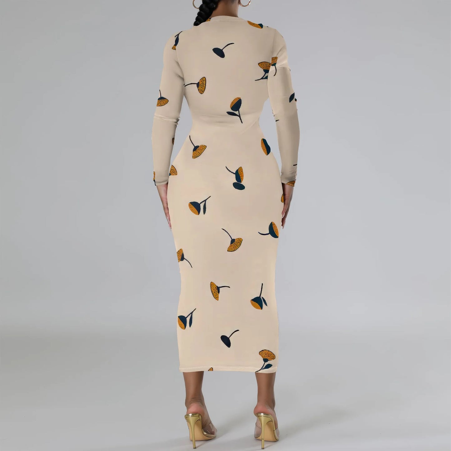 Women's Casual Basic Pencil Dress Sexy Long Sleeve Bodycon Midi Club Dress