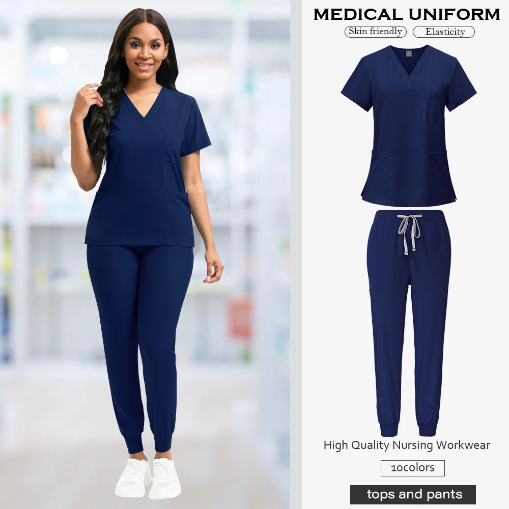 Niaahinn Fashion Medical Uniform Women Breathable Scrubs Hot Sales Top Jogger Sets Men Hospital Doctors Work Clothes Comfortable