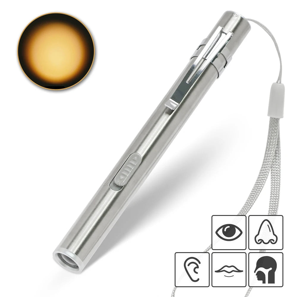 Mini Portable Medical Handy LED Pen Light Flashlight USB Rechargeable Energy-saving Dentist Nurse Torch Stainless Steel Clip