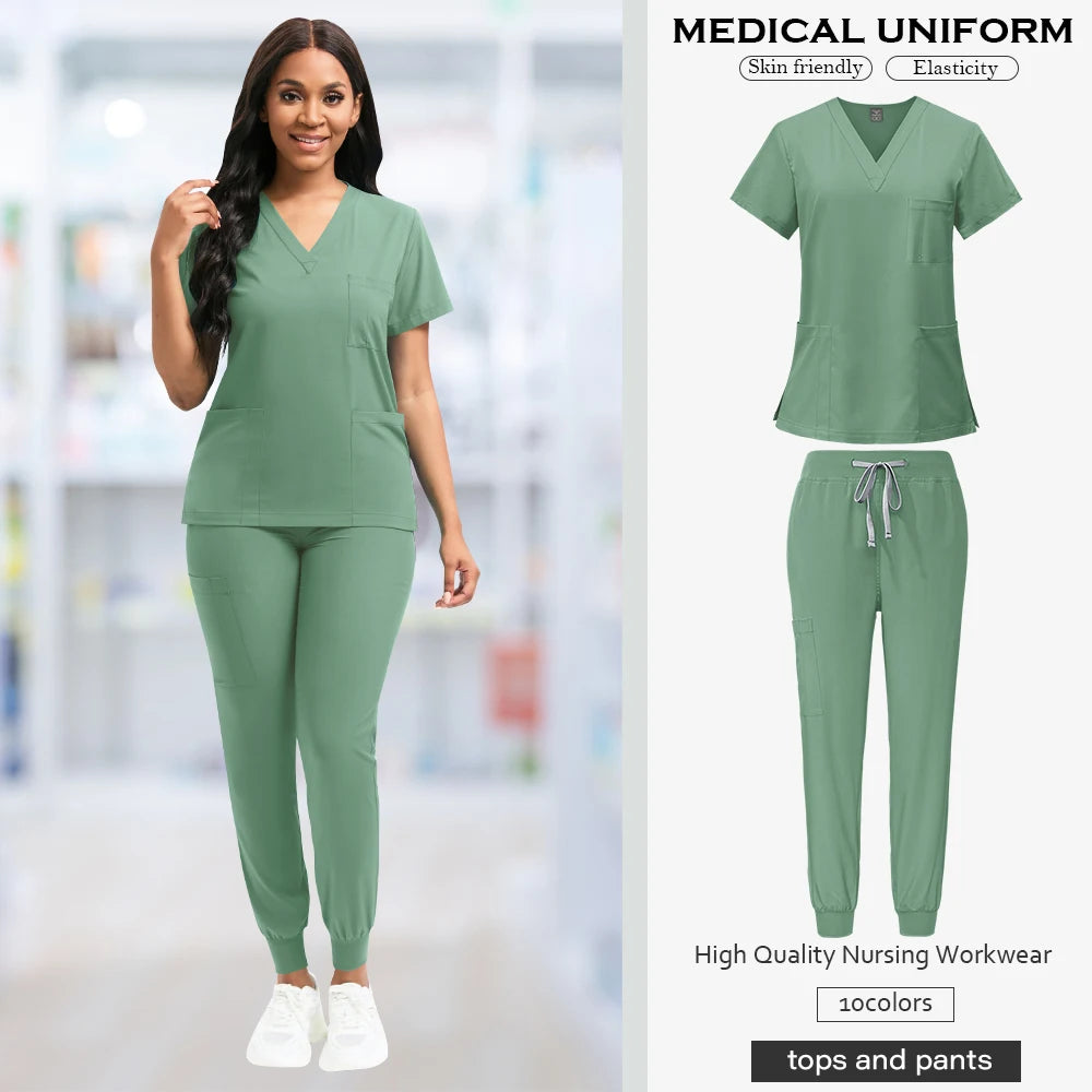 Niaahinn Fashion Medical Uniform Women Breathable Scrubs Hot Sales Top Jogger Sets Men Hospital Doctors Work Clothes Comfortable