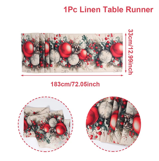 Christmas Linen Table Runner Merry Christmas Decoration for Home Xmas Table Decor 2025 Navidad Notal Noel Ornament New Year 2026