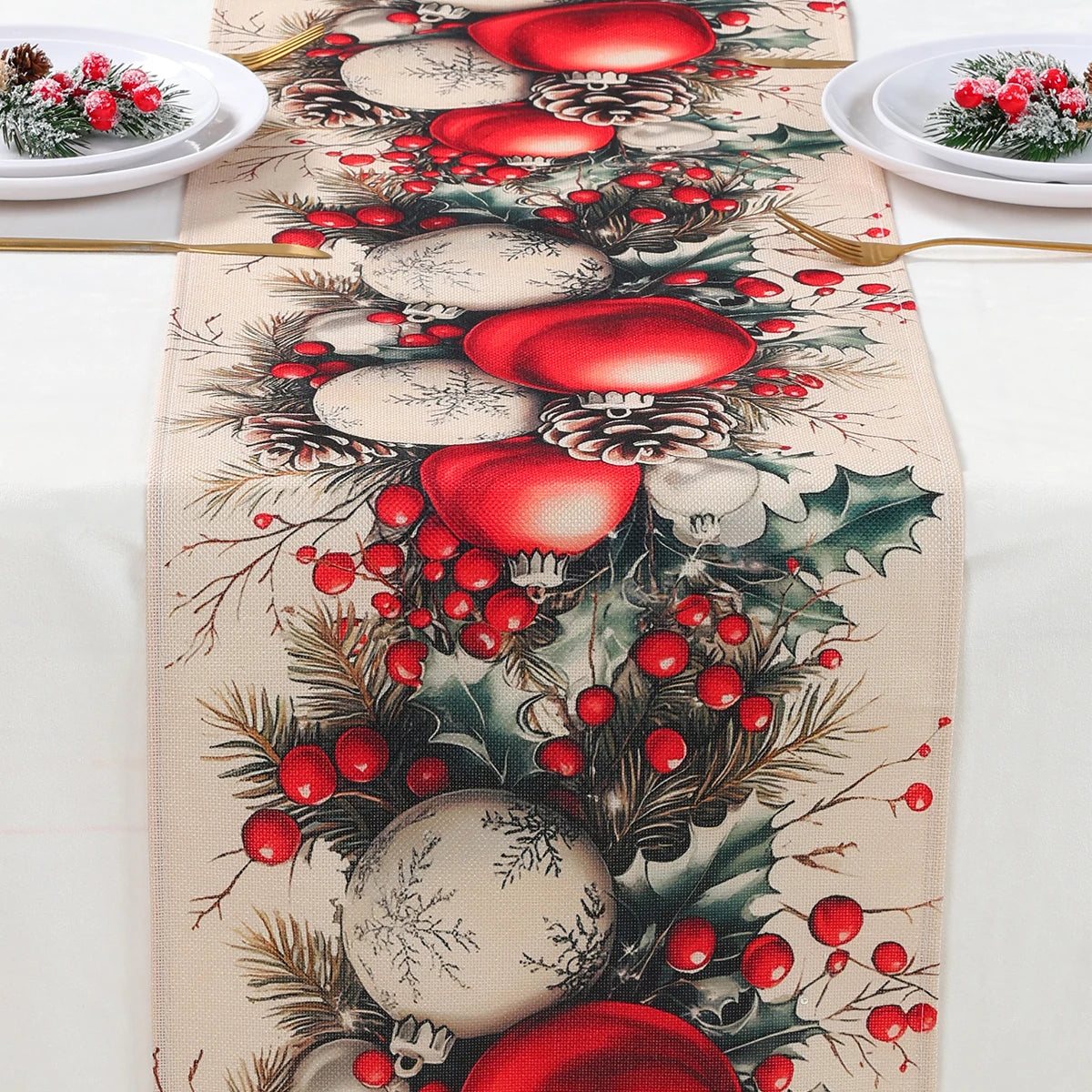 Christmas Linen Table Runner Merry Christmas Decoration for Home Xmas Table Decor 2025 Navidad Notal Noel Ornament New Year 2026