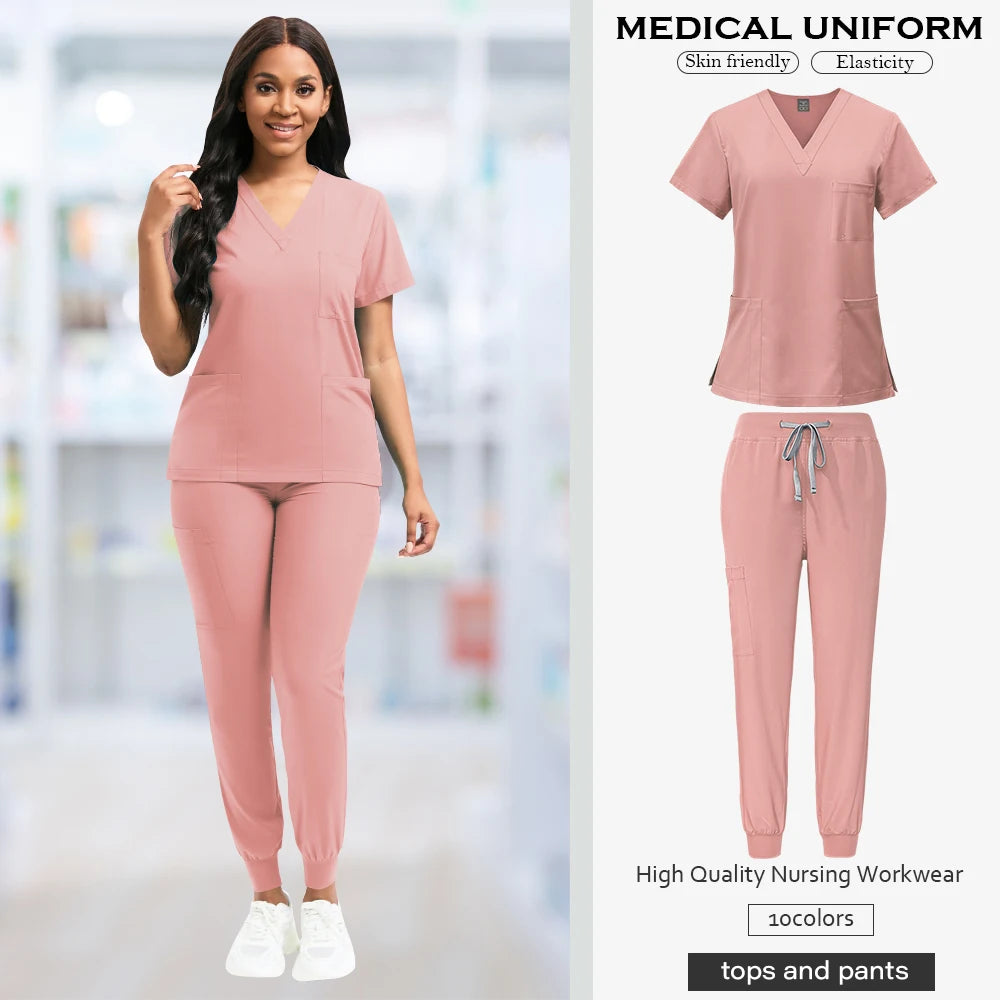 Niaahinn Fashion Medical Uniform Women Breathable Scrubs Hot Sales Top Jogger Sets Men Hospital Doctors Work Clothes Comfortable
