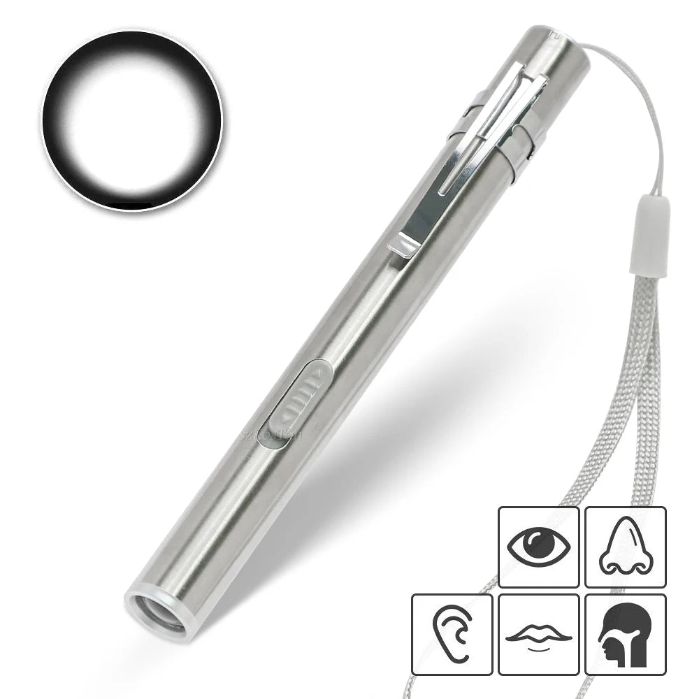 Mini Portable Medical Handy LED Pen Light Flashlight USB Rechargeable Energy-saving Dentist Nurse Torch Stainless Steel Clip