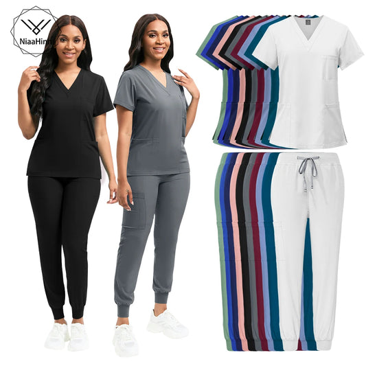 Niaahinn Fashion Medical Uniform Women Breathable Scrubs Hot Sales Top Jogger Sets Men Hospital Doctors Work Clothes Comfortable