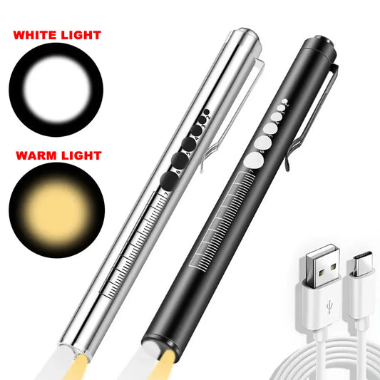 USB Rechargeable Medical Handy Pen Light Mini Nursing Flashlight LED Torch Lamp With Stainless Steel Clip Pocket Led Flashlight