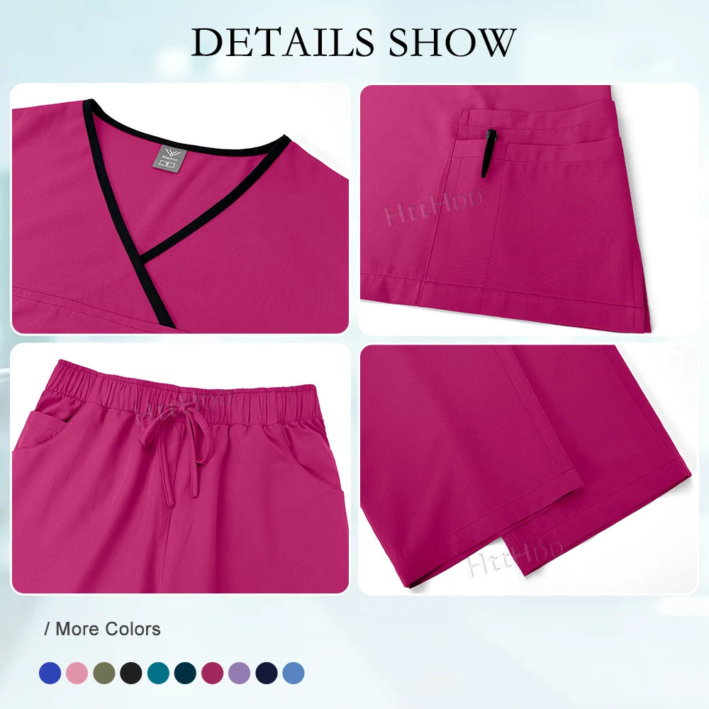 Nurse Uniform Medical Beauty SPA Uniform Dental Scrub Nursing Healthcare Scrubs Set Women Surgical Gown Top+pants Suit Wholesale