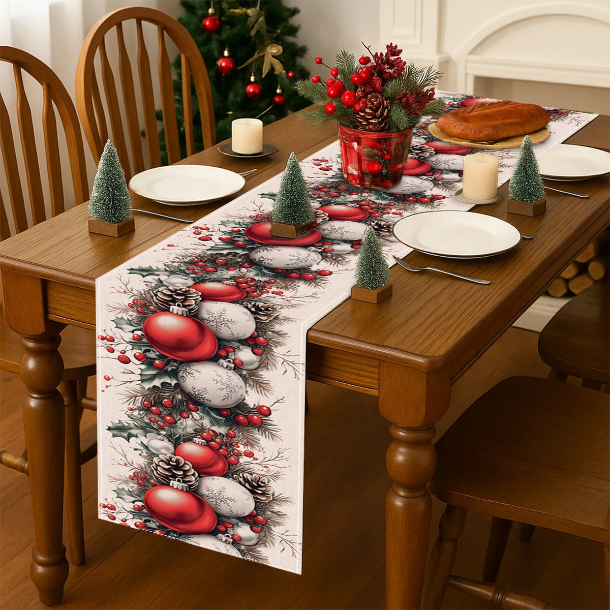 Christmas Linen Table Runner Merry Christmas Decoration for Home Xmas Table Decor 2025 Navidad Notal Noel Ornament New Year 2026