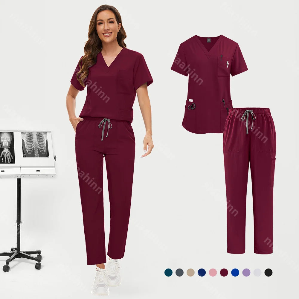 Hot Sale Nurse Scrubs Set Women Anti Wrinkle Washable Soft Hospital Uniform Medical Scrubs Women Scrubs Sets Medical Accessories