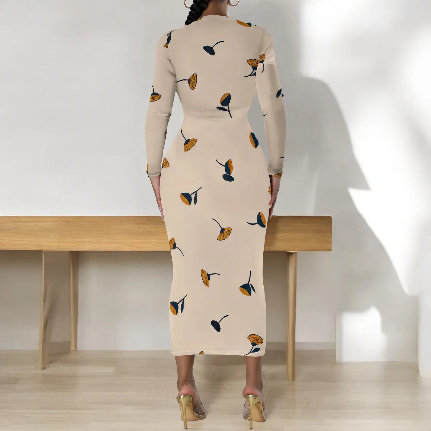 Women's Casual Basic Pencil Dress Sexy Long Sleeve Bodycon Midi Club Dress